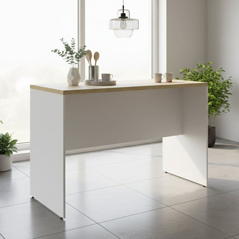 Bancada 136 X 87,5cm em Mdf e Tampo Carvalho Tropical Branco/Carvalho Tropical