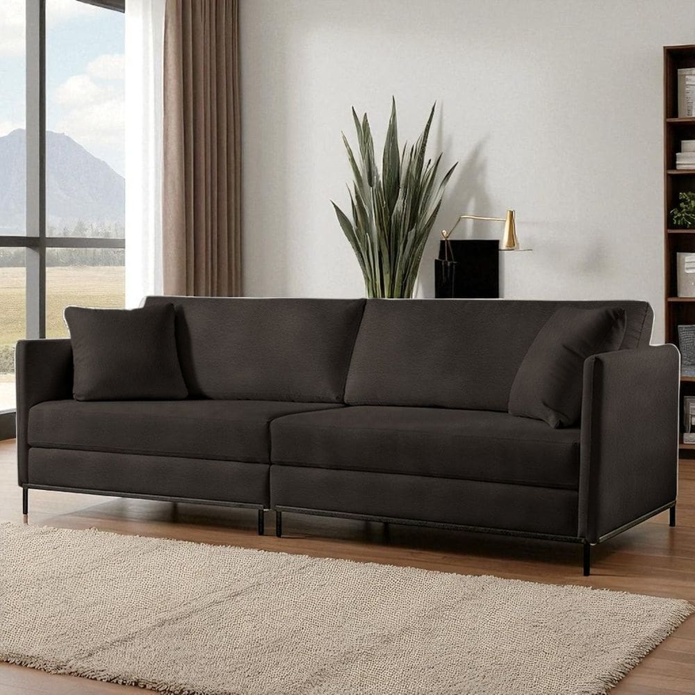 Sofá Fixo Ravi 4 Lugares Luxo 2,50m Castellar Móbile Sintético Preto