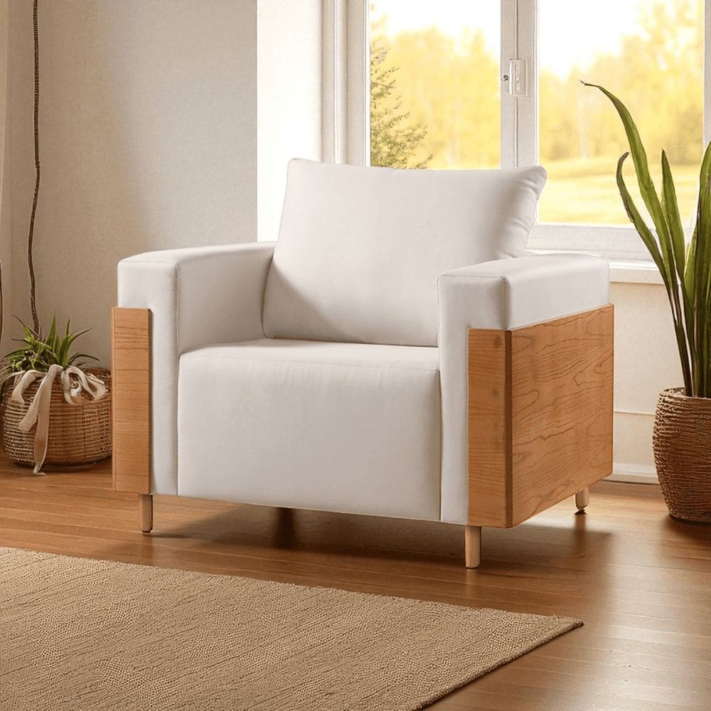 Poltrona Luxo Madeira Maciça Heitor Bege Claro