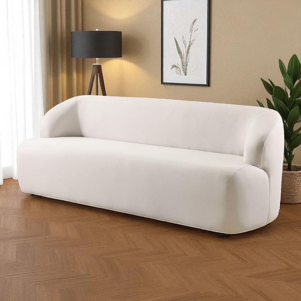 Sofá Fixo Noah 3 Lugares Luxo 2,20m Castellar Móbile Veludo Bege Claro