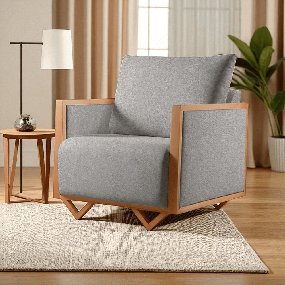 Poltrona Luxo Madeira Maciça Matteo Cinza