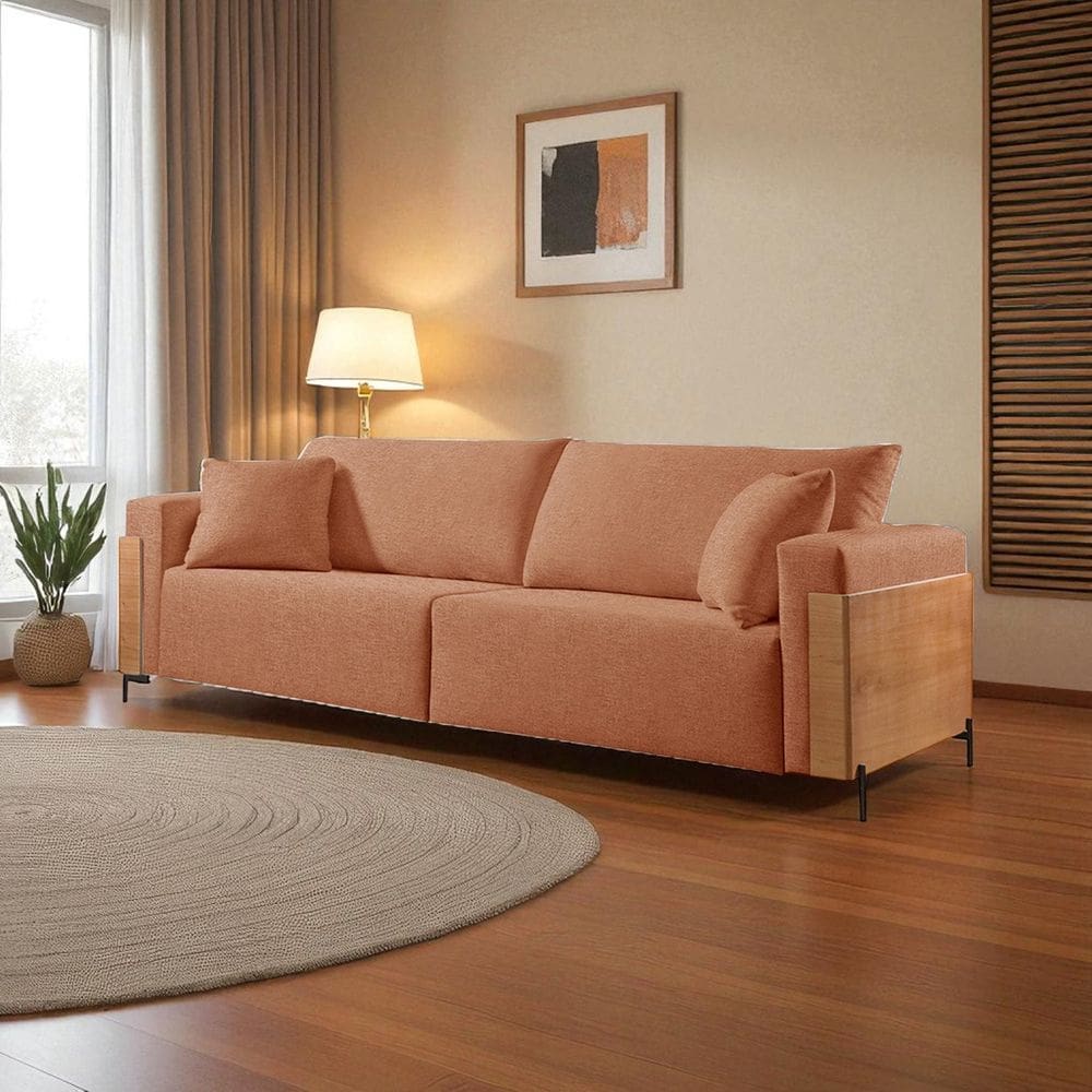 Sofá Fixo Heitor 4 Lugares Luxo Pé de Metal 2,40m Castellar Móbile Linho Terracota