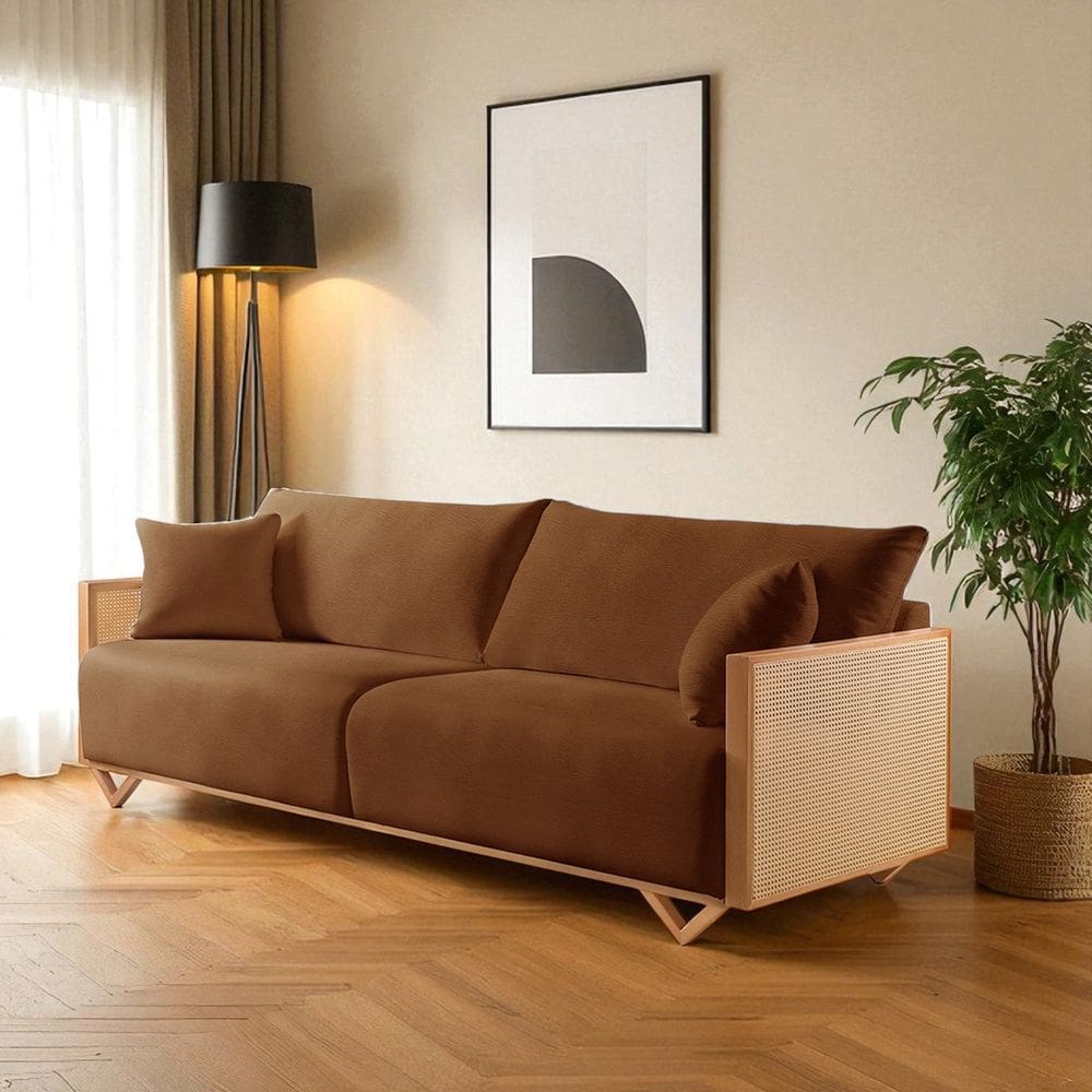 Sofá Fixo 3 Lugares Luxo 210cm Arthur Caramelo