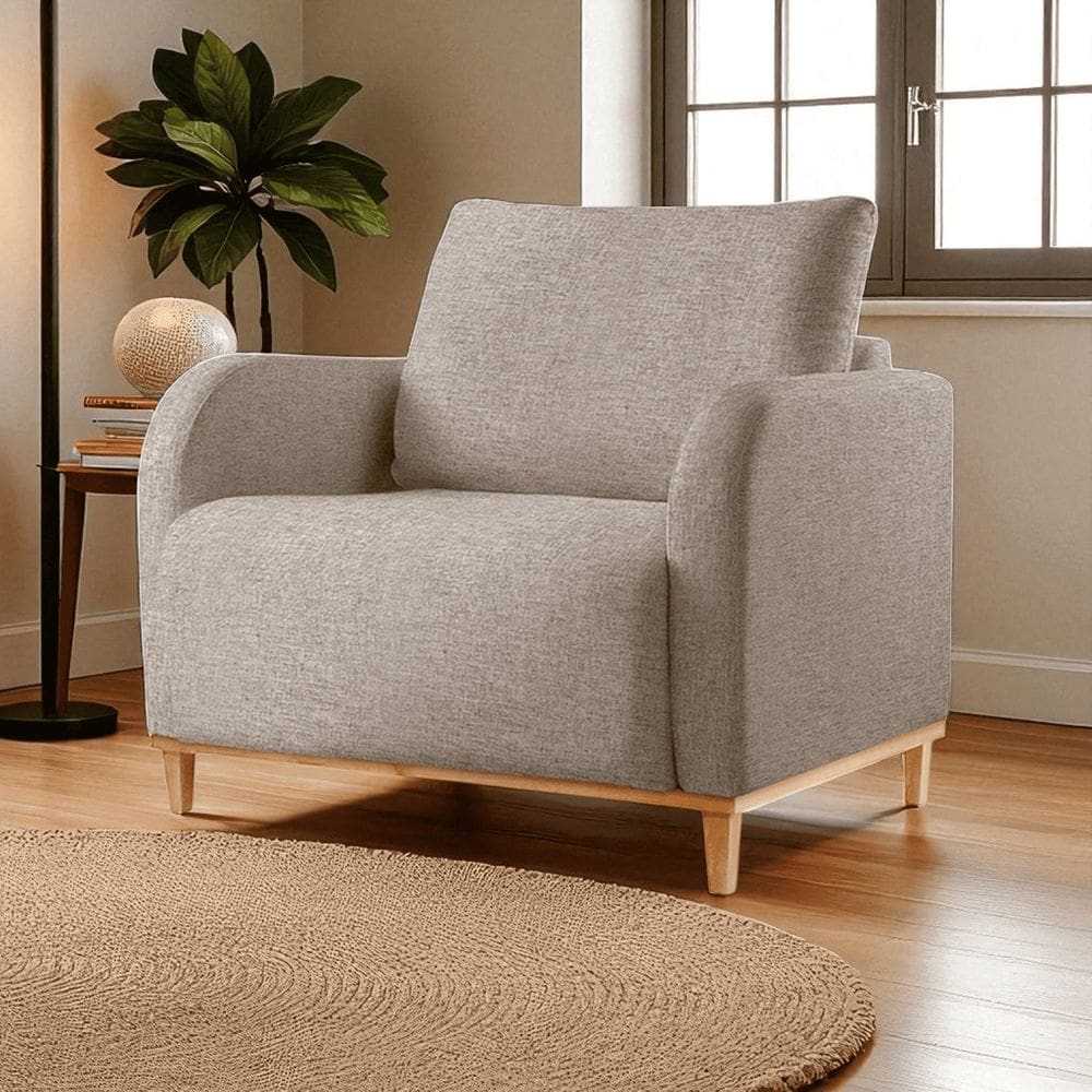 Poltrona para Sala de Estar Madeira Maciça Camila Luxo Cappuccino