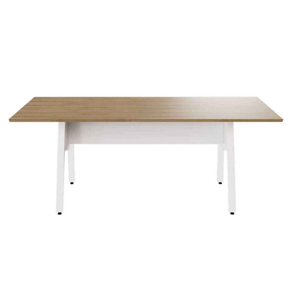 Mesa de Reunião 200cm para 8 Pessoas com Tampo Chanfrado Industrial Executive Macadâmia / Branco