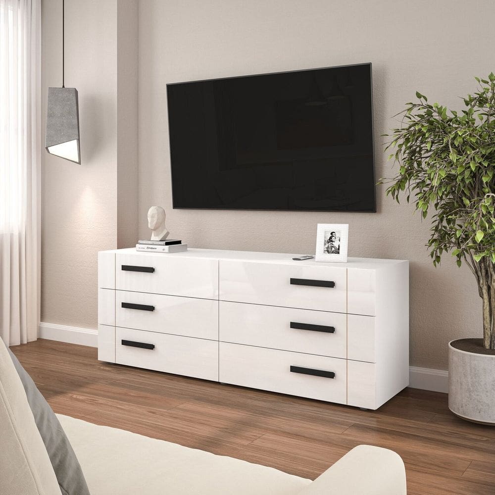Rack para TV 65 Polegadas com 6 Gavetas Lisboa Branco