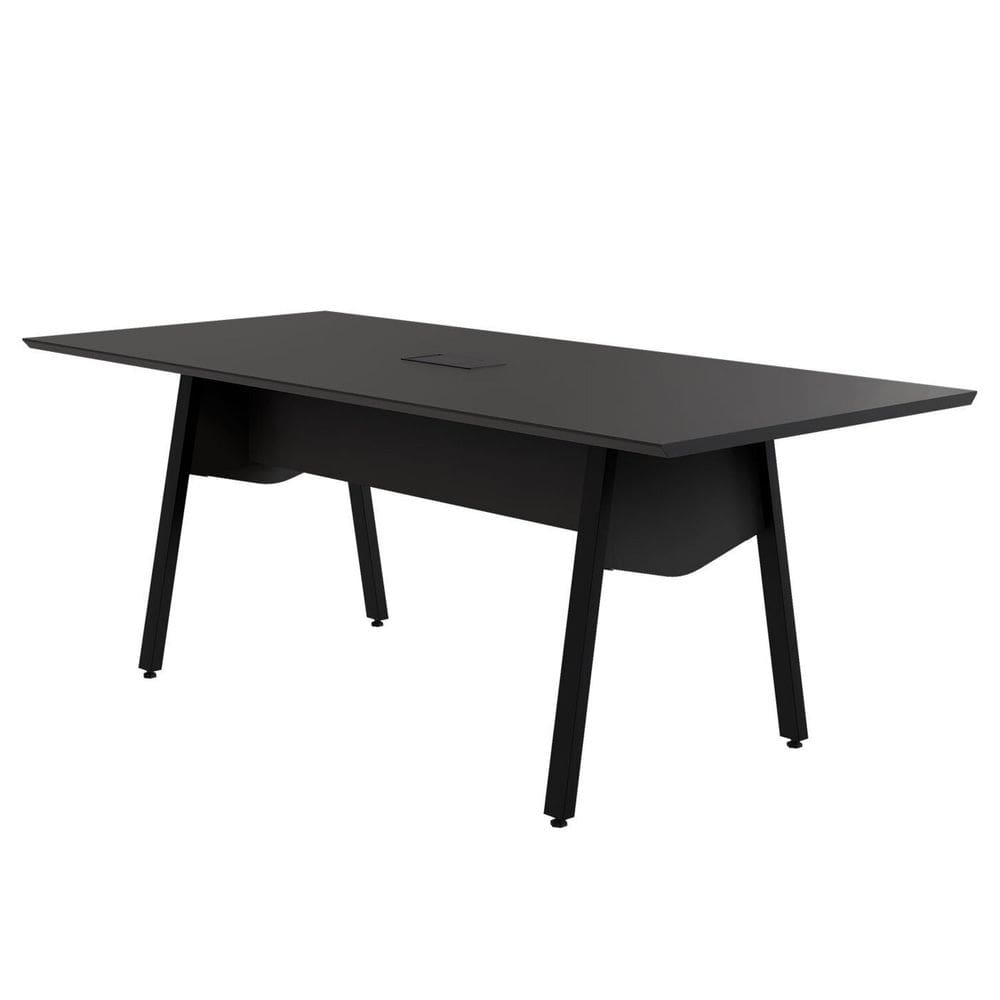 Mesa de Reunião 20cm para 8 Pessoas com Caixa de Tomadas Industrial Executive Preto