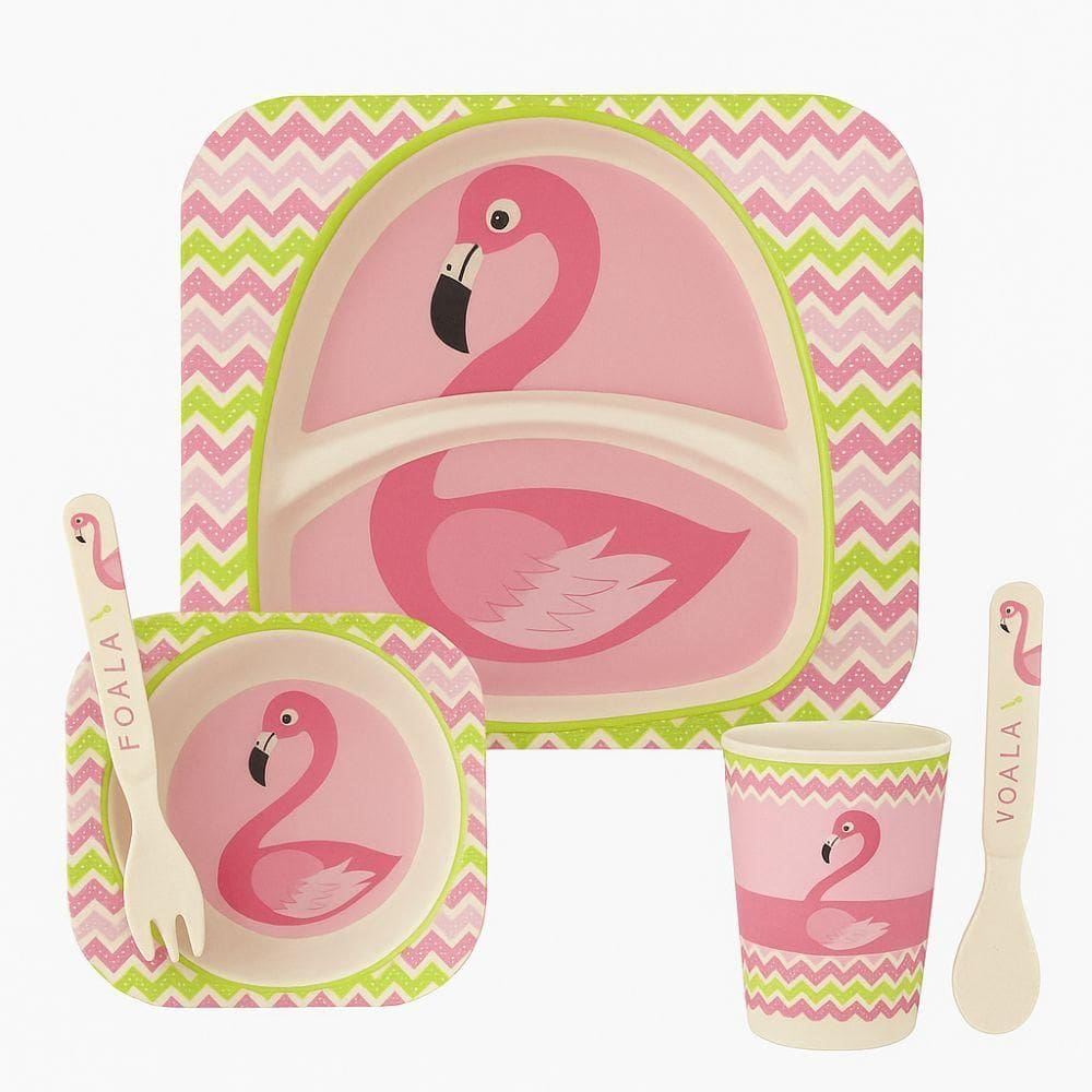 Kit P/ Refeição Infantil Fibra Bambu 5PCS Flamingo - Quanhe