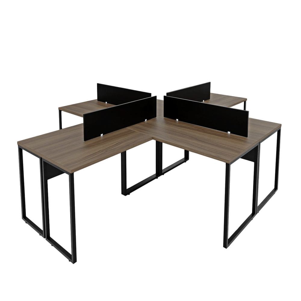 Escrivaninha Ilha em L Estação de Trabalho Mesa Industrial 240x78cm Office Nogal/Preto