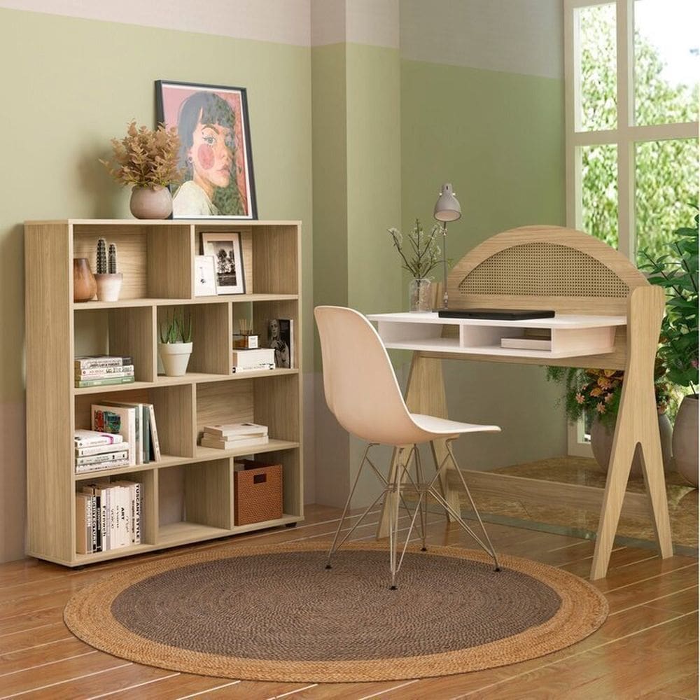 Conjunto Escrivaninha Ceci e Estante Book com Diversos Nichos Naturale