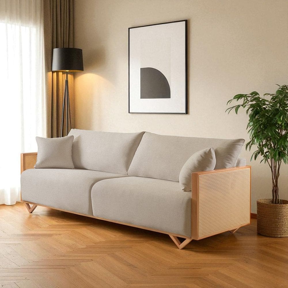 Sofá Fixo 3 Lugares Luxo 190cm Arthur Bege