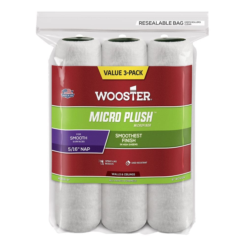 Capa de rolo Wooster R335-9 Micro Plush 9 cm 5/16 Nap (pacote com 3)