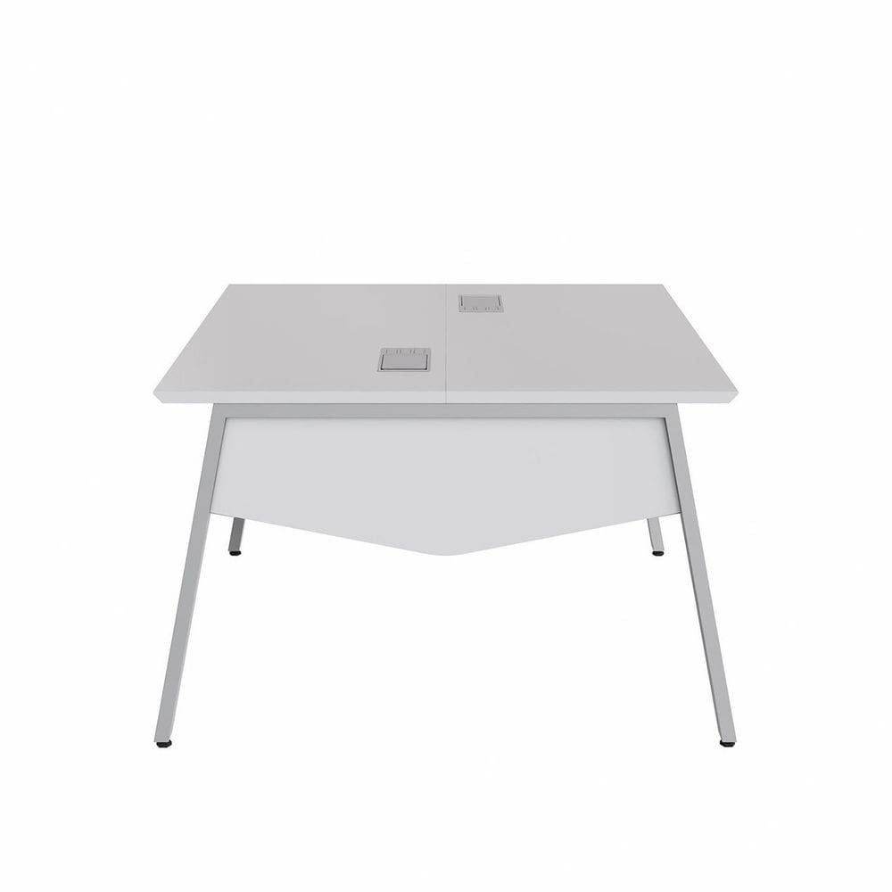 Mesa Escritório Plataforma 2 Pessoas 135cm com Tampo Chanfrado Industrial Executive Cinza