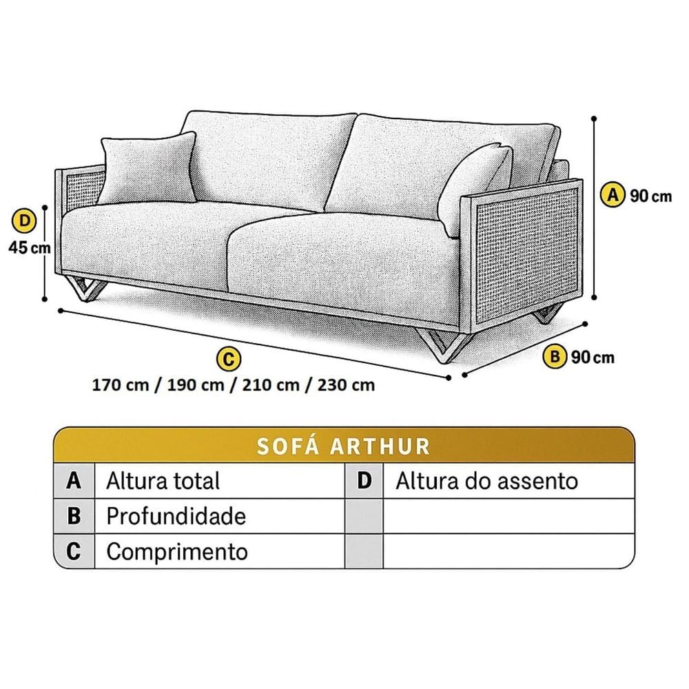 Sofá Fixo 4 Lugares Luxo 250cm Arthur Bege Claro