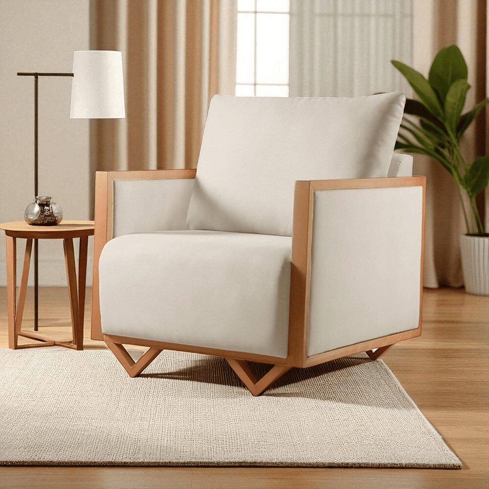 Poltrona para Sala de Estar Madeira Maciça Lara Luxo Off White