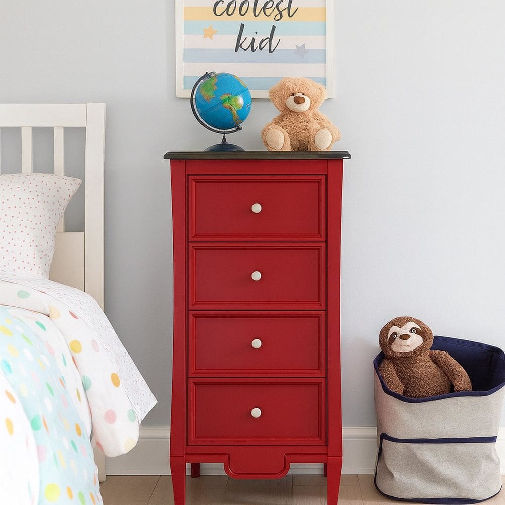 Comoda 4 Gavetas Estreita Linha Amsterda Vermelho/Amêndoa