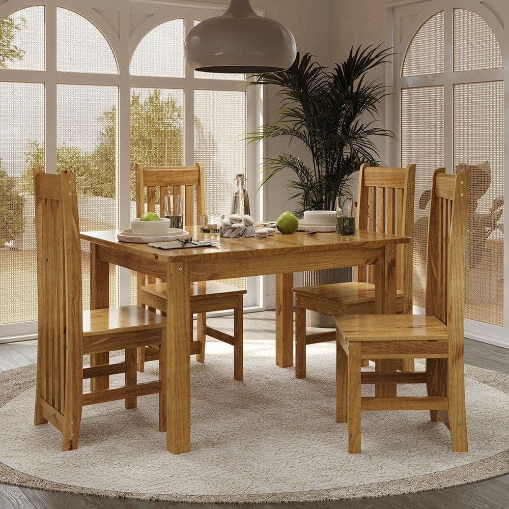 Conjunto Sala de Jantar Mesa Retangular 120cm e 4 Cadeiras em Madeira Maciça Nimes Espresso Móveis Nogueira