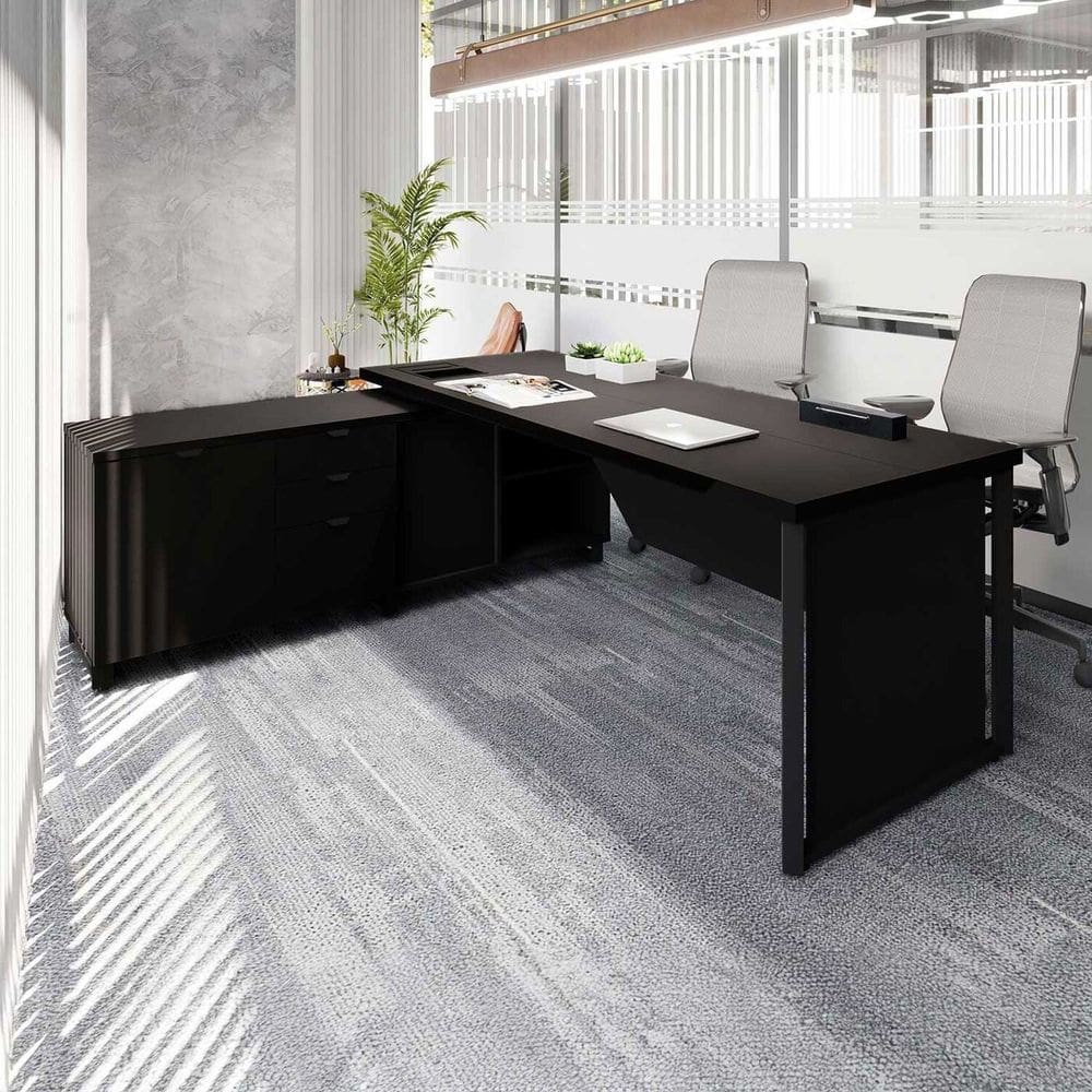 Mesa Executiva 180cm com Armário Lateral e Caixa de Tomadas Corporate Preto