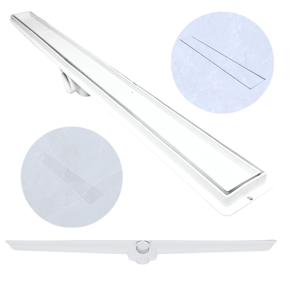 Ralo Linear Banheiro Seca Box 5x100 Oculto Plástico Coletor Branco com Sifão (5cm x 100cm)