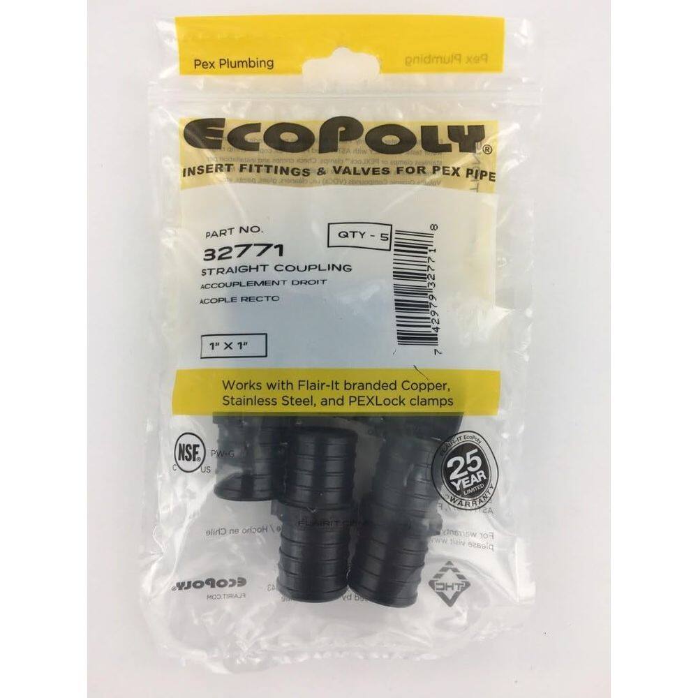Acoplamento de plástico Ecopoly 32771 PEX Crimp de 2,5 cm, pacote com 5
