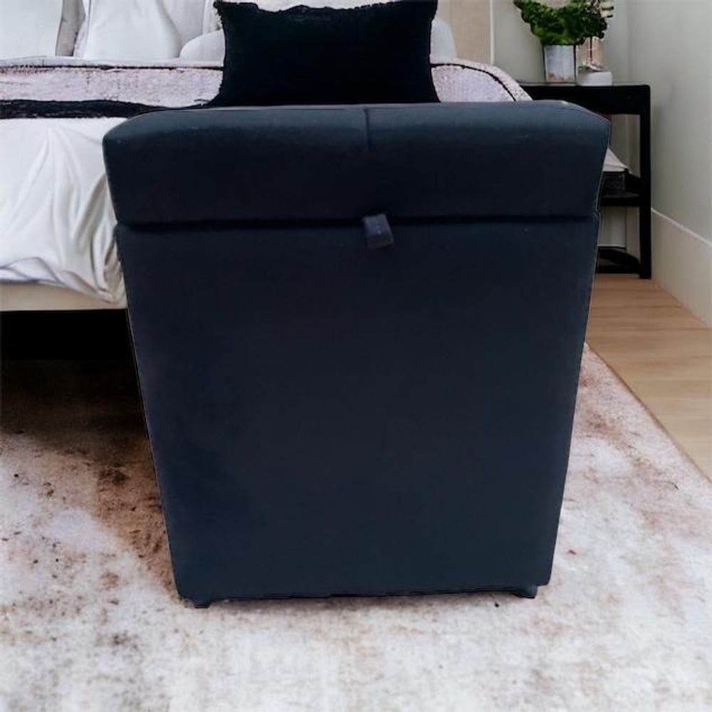 Puff Baú Decorativo Quadrado Para Sala Quarto Suede Preto Madelina Decor