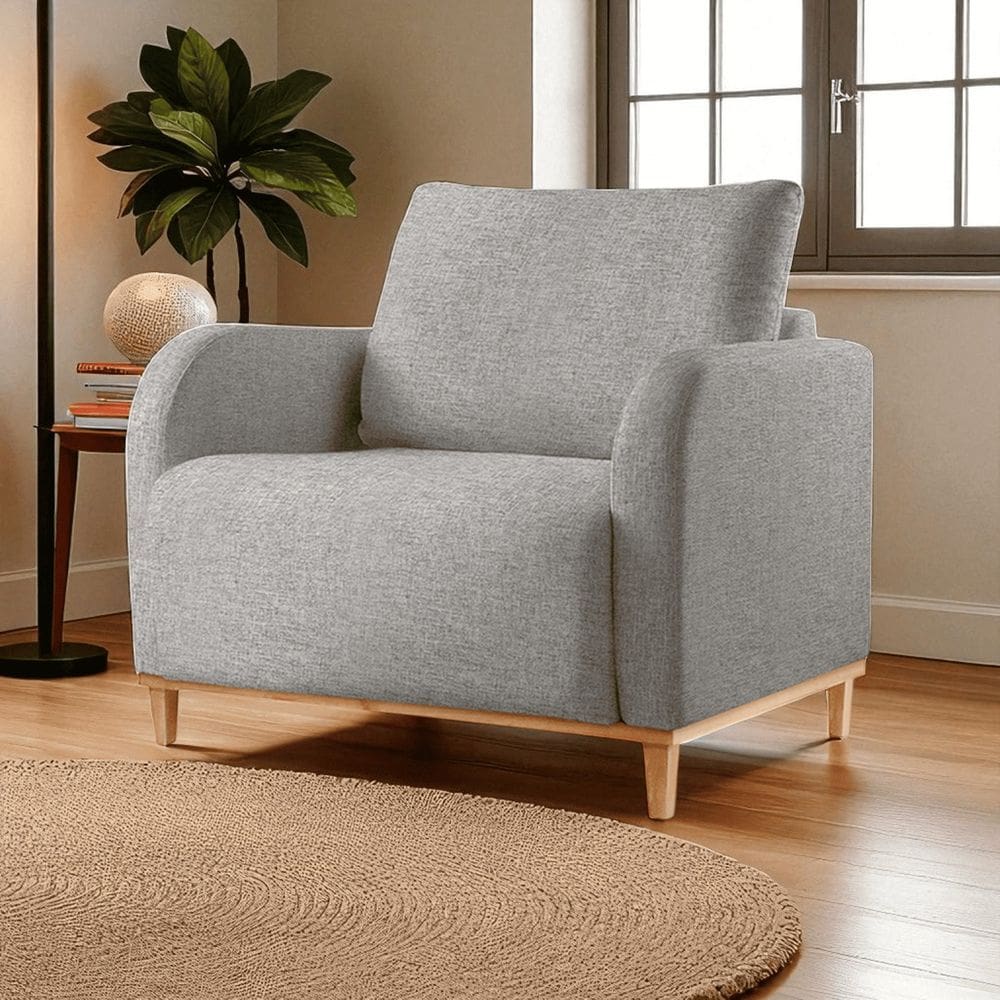 Poltrona para Sala de Estar Madeira Maciça Camila Luxo Cinza