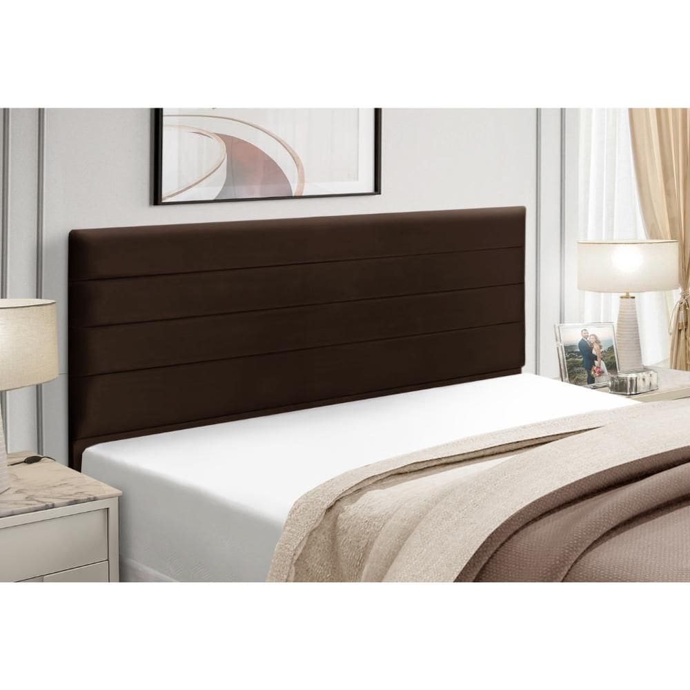 Cabeceira Estofados Casal King Quarto 1,95cm Talita Suede Marrom Madelina Decor
