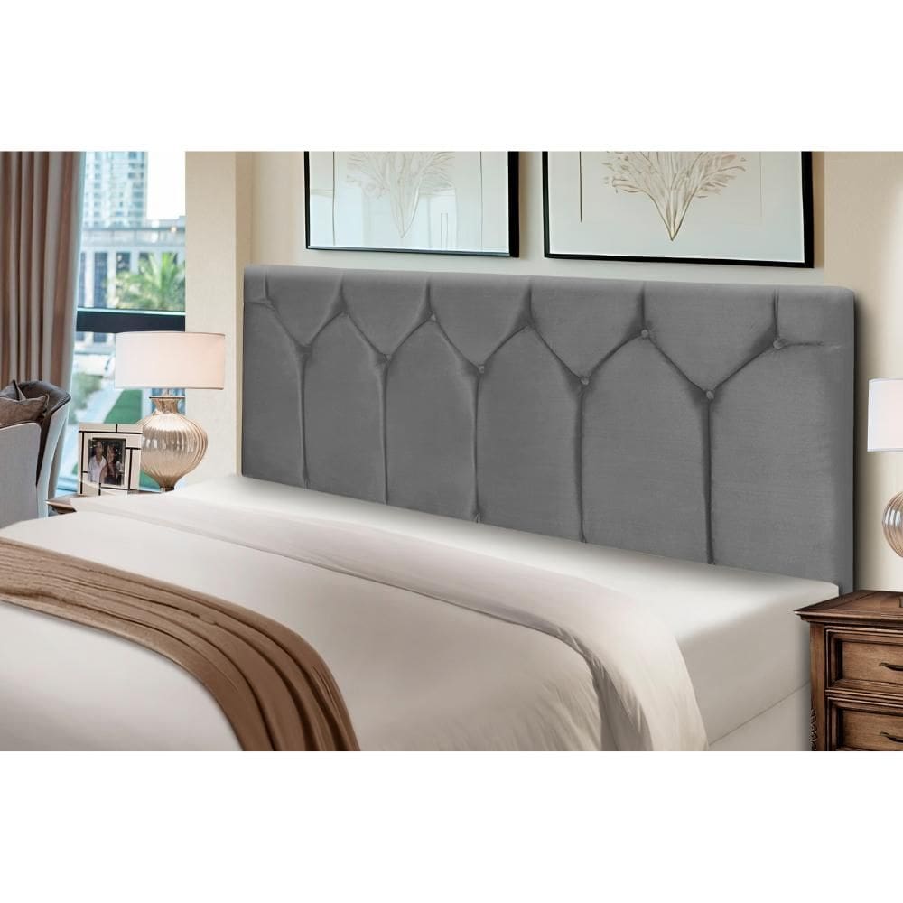 Cabeceira Estofados Solteiro Quarto 90cm Abigail Suede Cinza Madelina Decor