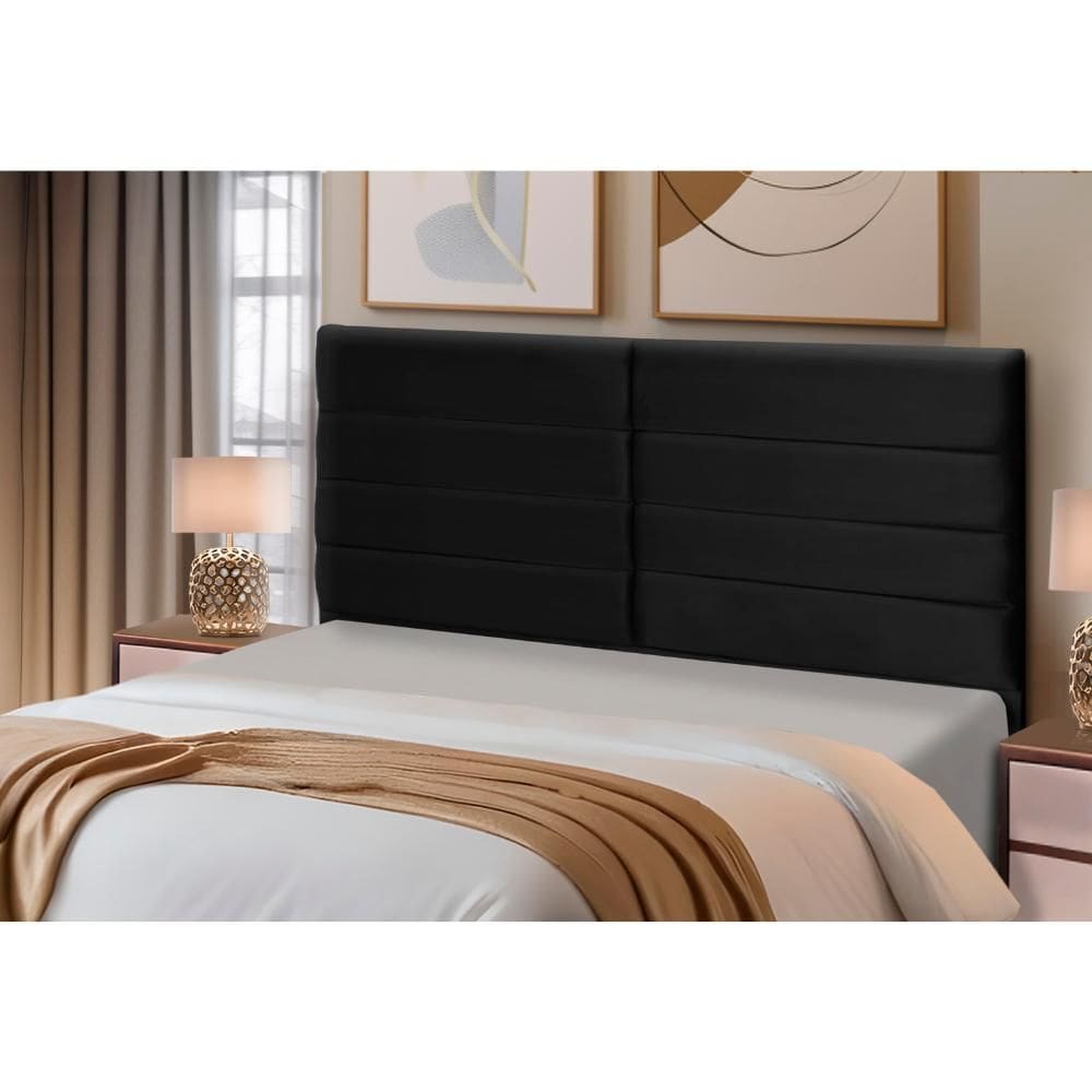 Cabeceira Estofados Solteiro Quarto 90cm Lídia Suede Preto Madelina Decor