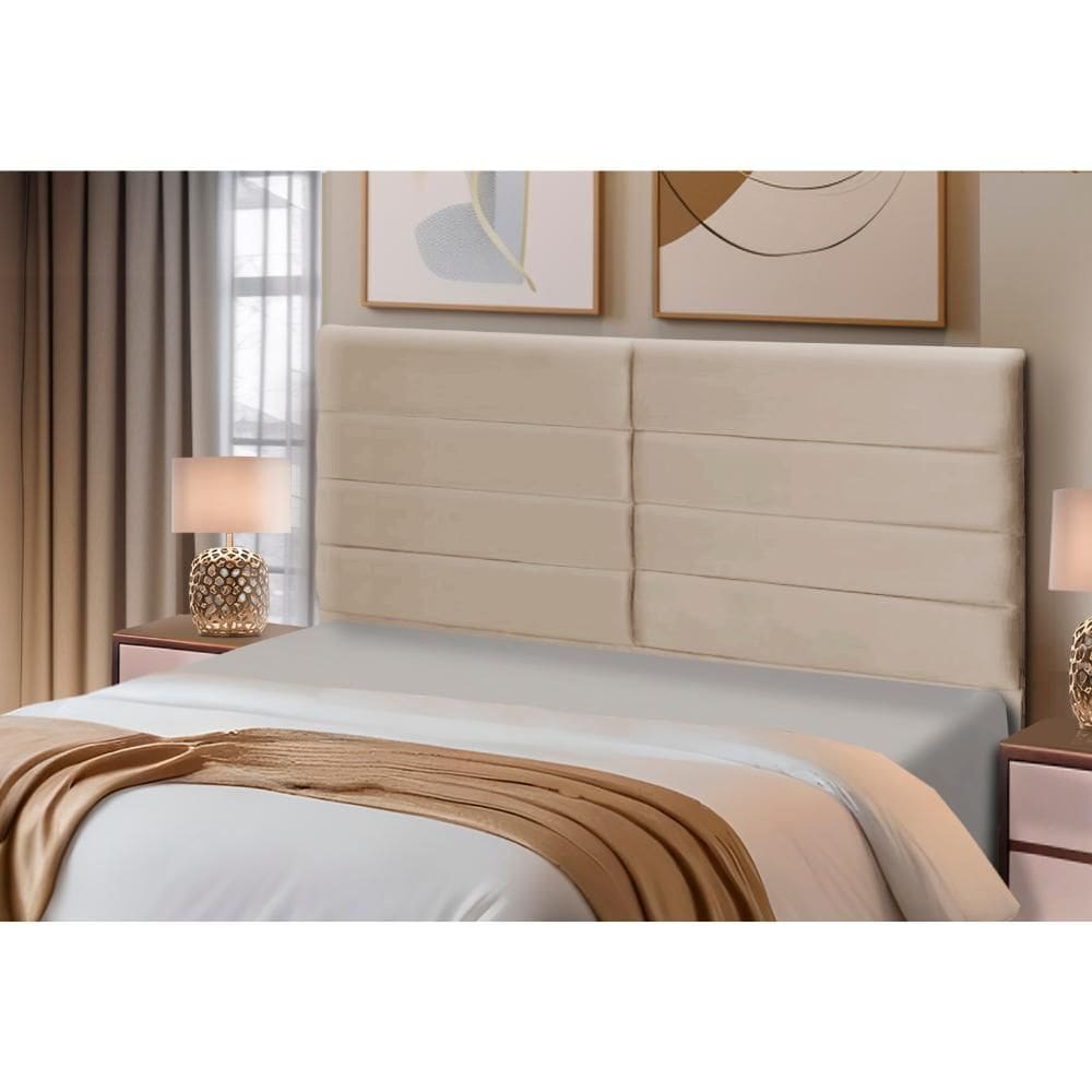 Cabeceira Estofados Casal King Quarto 1,95cm Lídia Suede Bege Madelina Decor