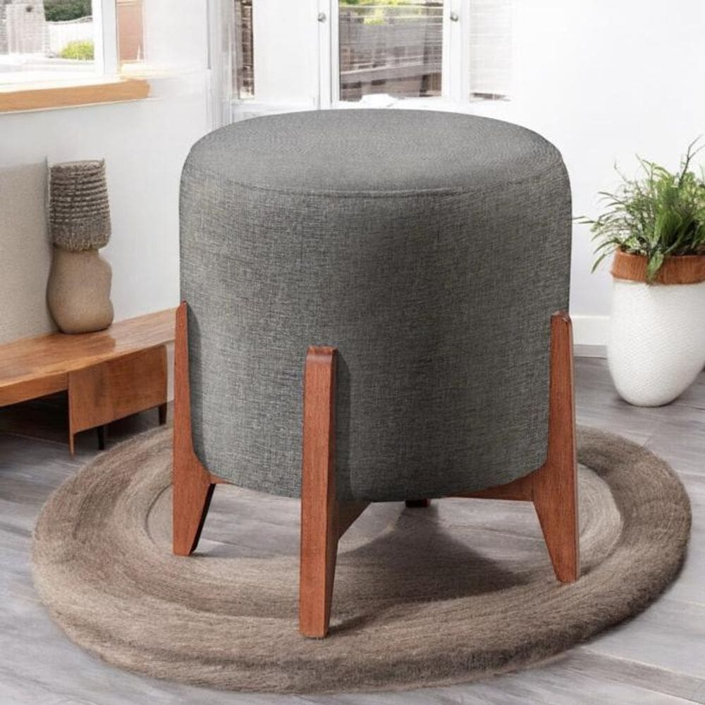 Puff Três Pés Decorativo Thor Para Sala Quarto Linho Cinza Madelina Decor