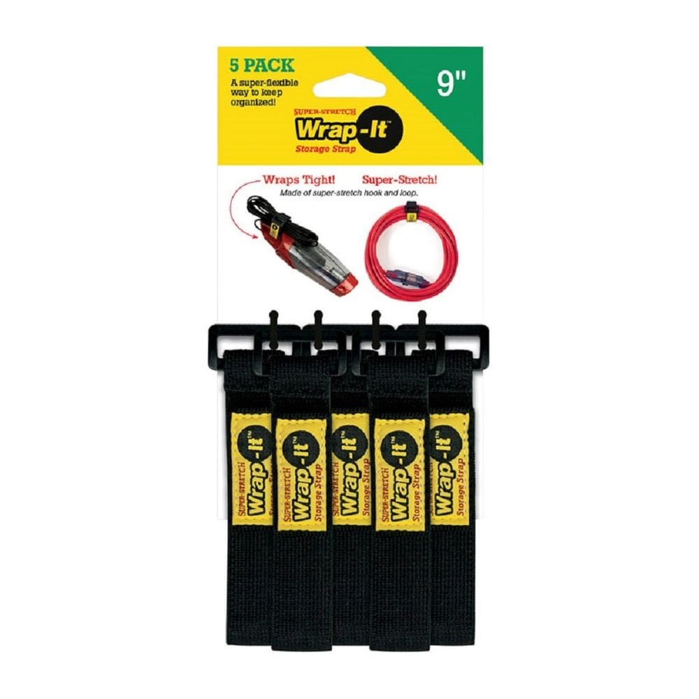 Alças de armazenamento Wrap-It 9” pretas, pacote com 5, 10 libras de resistência