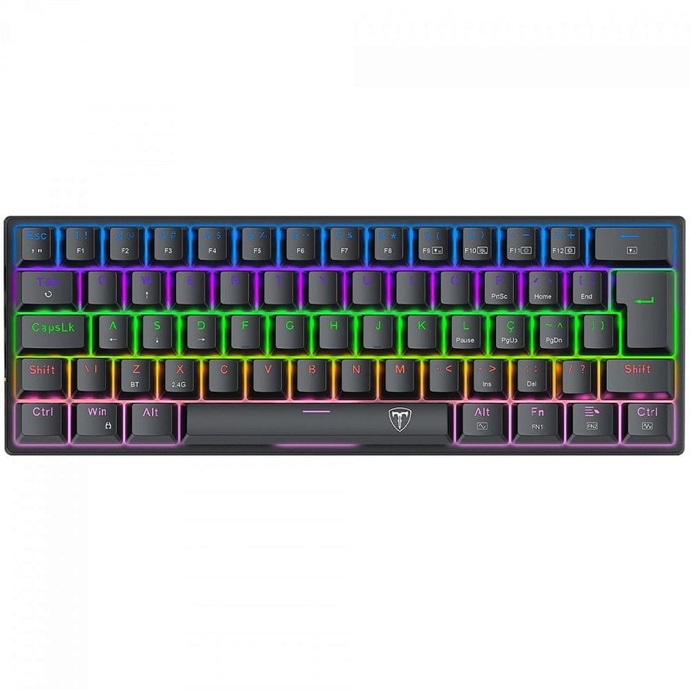 Teclado Mecânico Gamer T-Dagger Arena Pro, Rainbow, Wireless/Bluetooth, Switch Brown, 60%, ABNT2, Preto