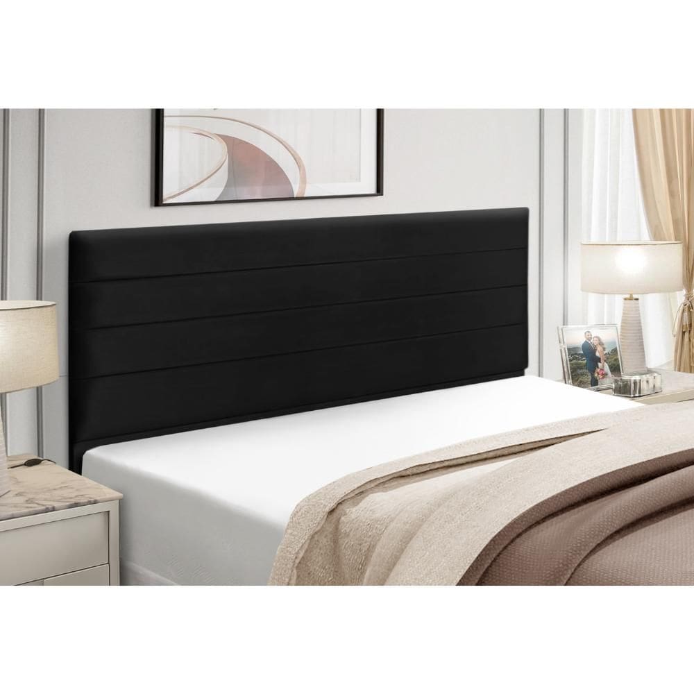 Cabeceira Estofados Solteiro Quarto 90cm Talita Suede Preto Madelina Decor