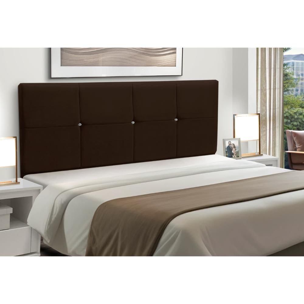 Cabeceira Estofados Solteiro Quarto 90cm Poliana Suede Marrom Madelina Decor