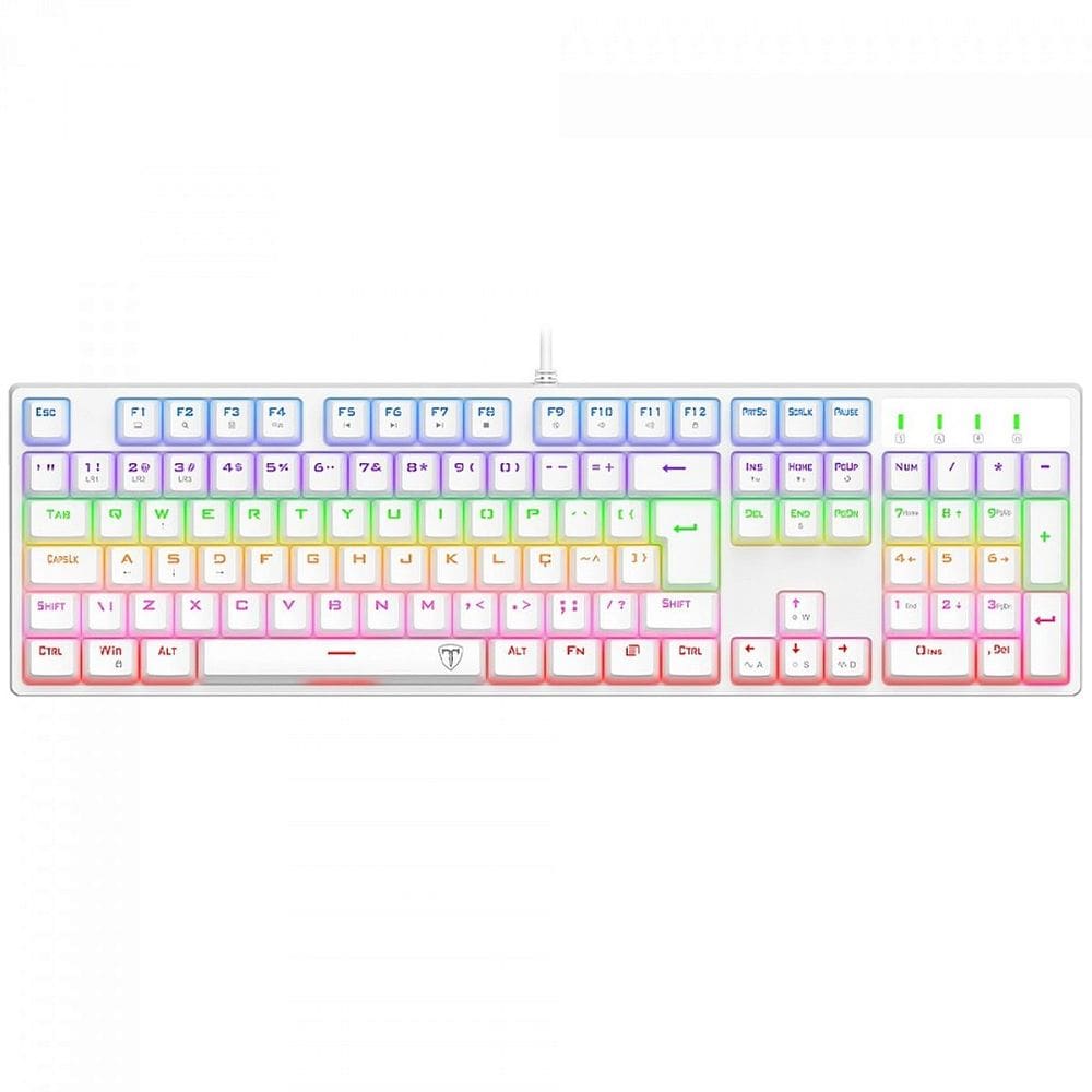 Teclado Mecânico Gamer T-Dagger Rebel, Rainbow, Switch Brown, Full Size, ABNT2, Branco