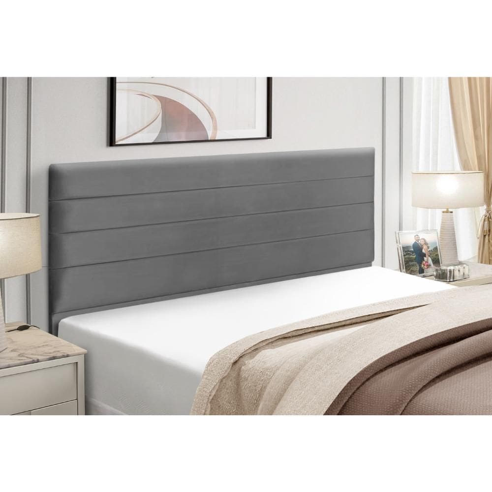 Cabeceira Estofados Solteiro Quarto 90cm Talita Suede Cinza Madelina Decor