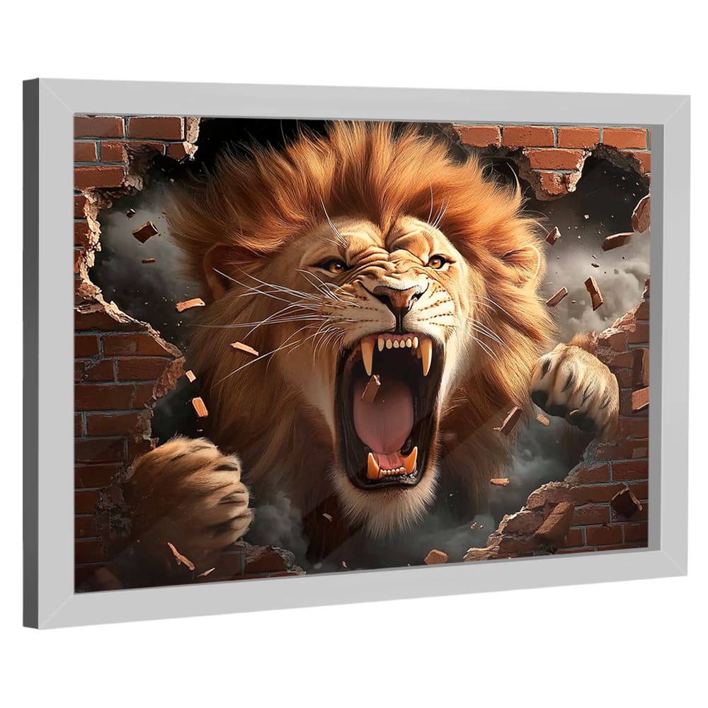 Quadro Decorativo Leão Destruindo a Parede