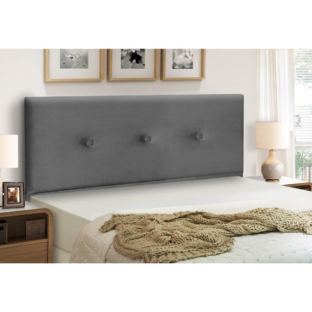 Cabeceira Estofados Solteiro Quarto 90cm Mariana Suede Cinza Madelina Decor