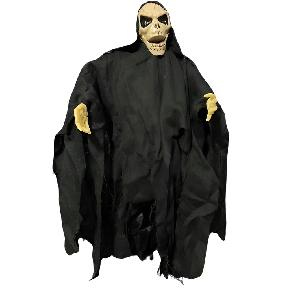 Caveira Esqueleto Halloween Dia das Bruxas Festa Tematica Fantasma Susto Grito Luz Barulho Pendura Porta Entrada