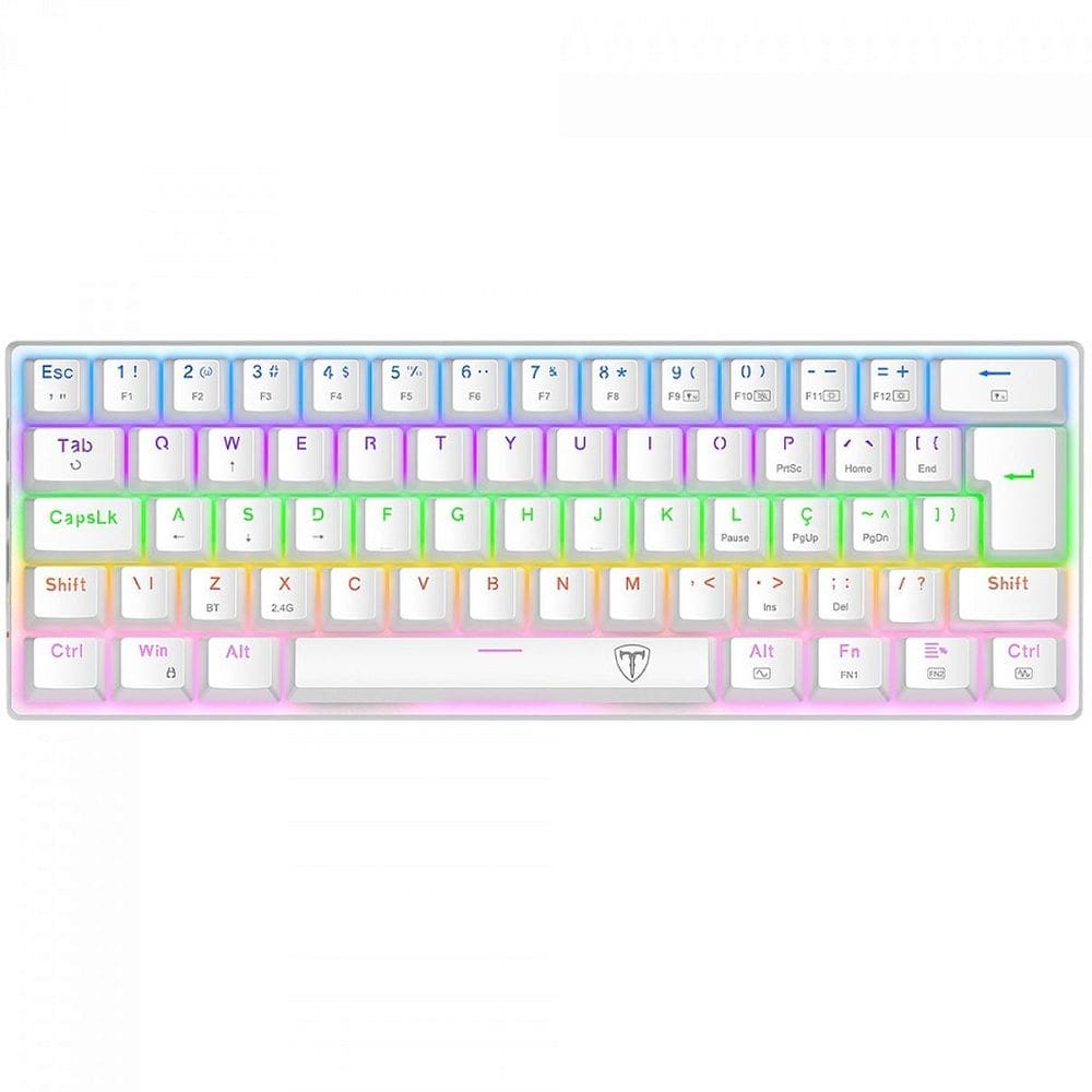 Teclado Mecânico Gamer T-Dagger Arena Pro, Rainbow, Wireless/Bluetooth, Switch Brown, 60%, ABNT2, Branco
