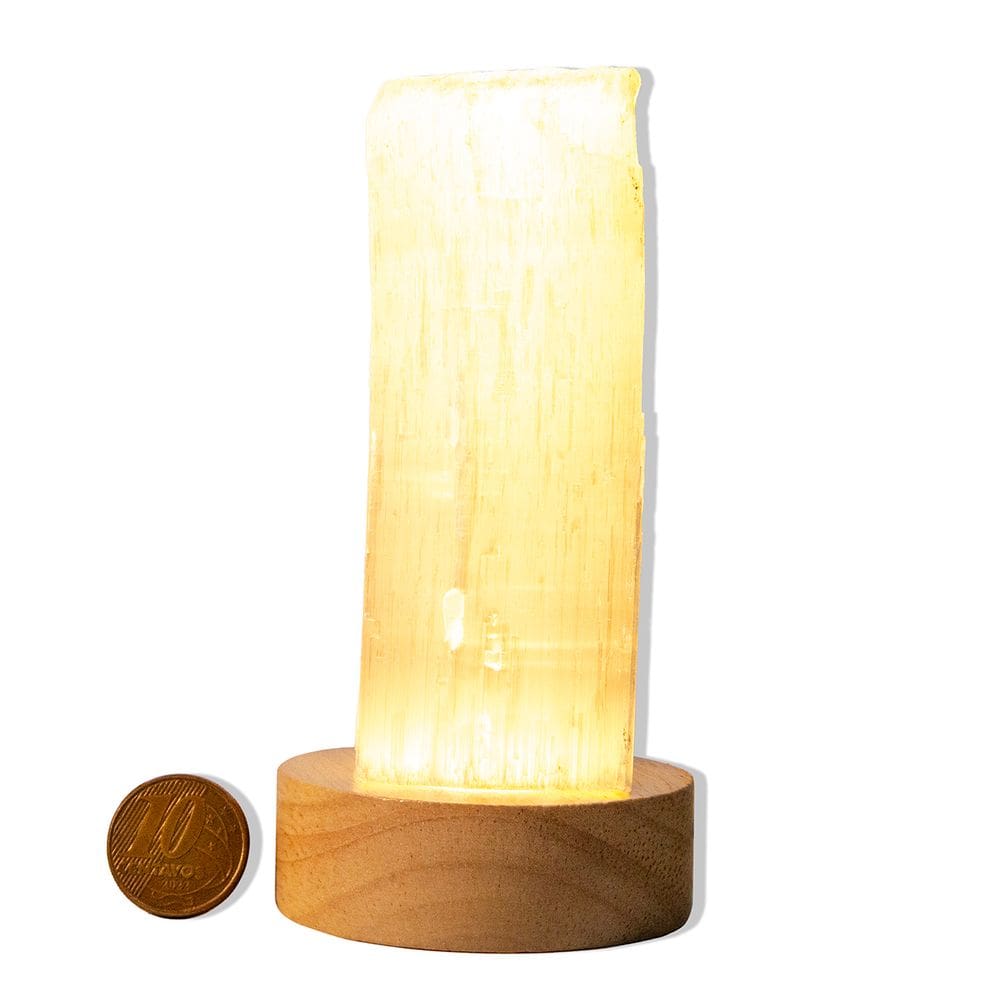 Canudo Selenita Natural Base Led 9 a 12cm 300 a 600g Tipo B
