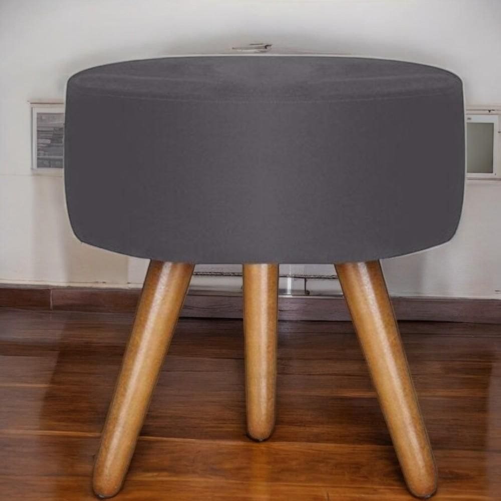 Puff Decorativo Redondo Para Sala Quarto Suede Cinza Madelina Decor