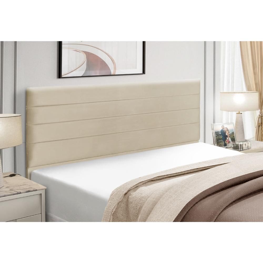Cabeceira Estofados Solteiro Quarto 90cm Talita Suede Bege Madelina Decor