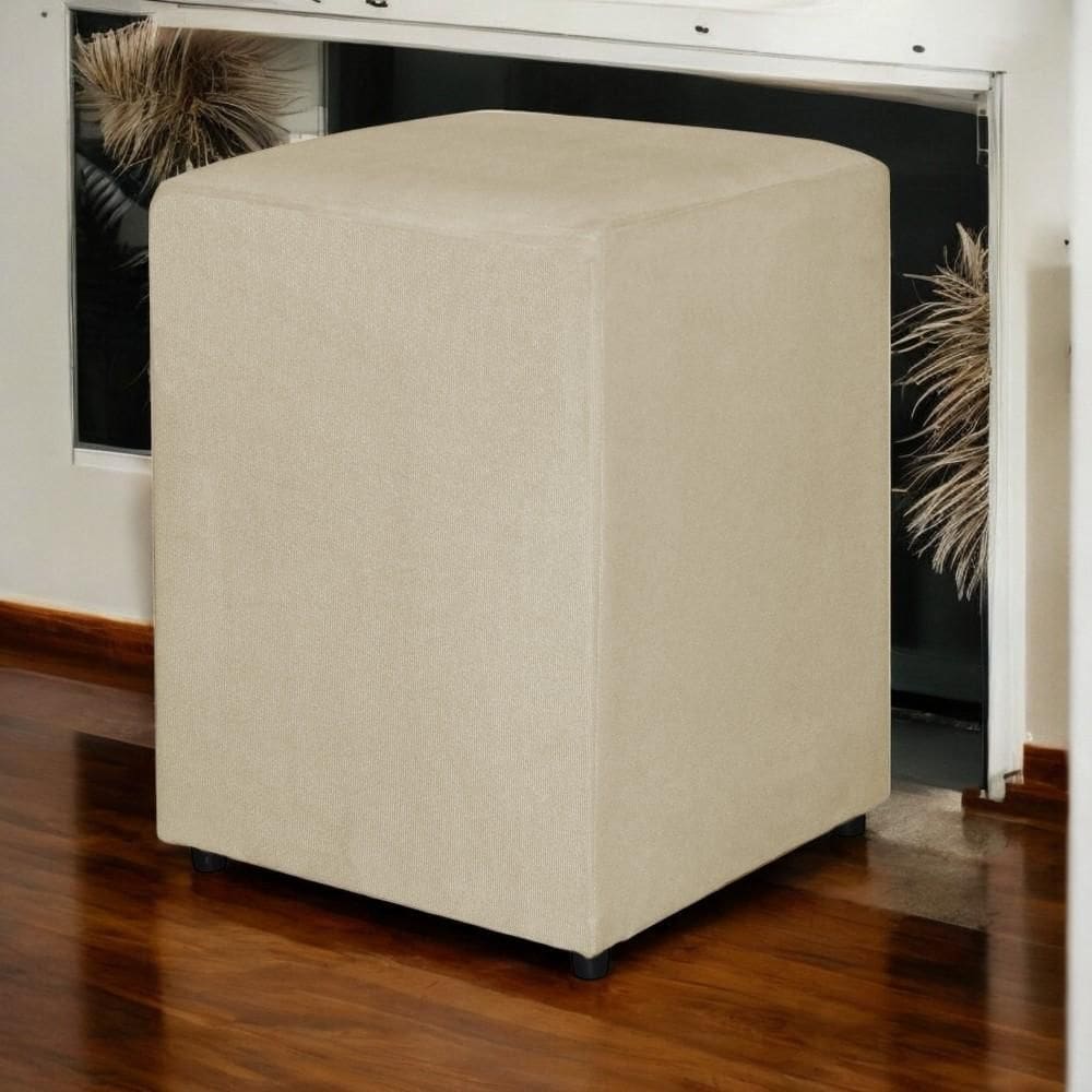 Puff Decorativo Quadrado Para Sala Quarto Suede Bege Madelina Decor