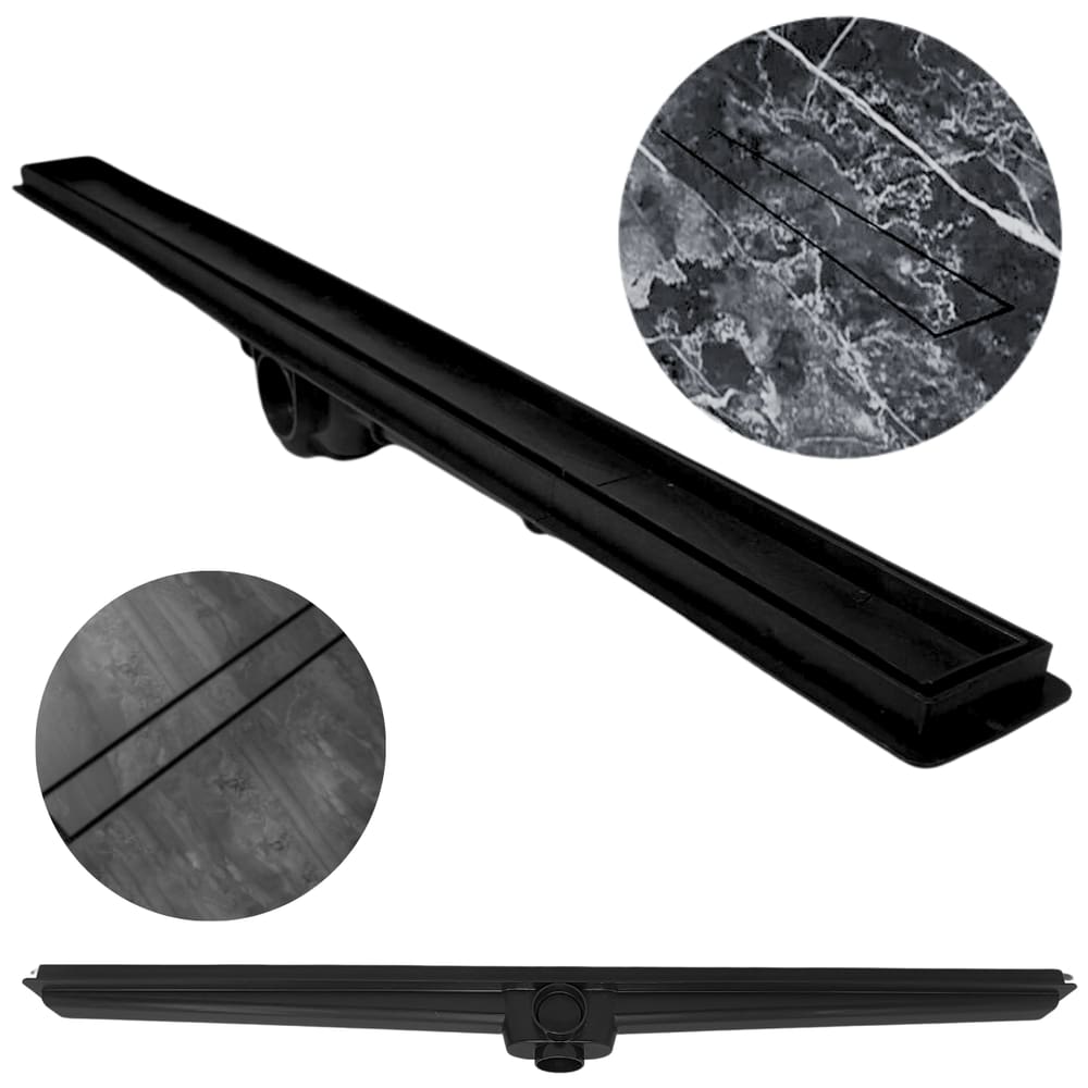 Ralo Linear Banheiro Seca Box 5x100 Oculto Plástico Coletor Preto com Sifão (5cm x 100cm)