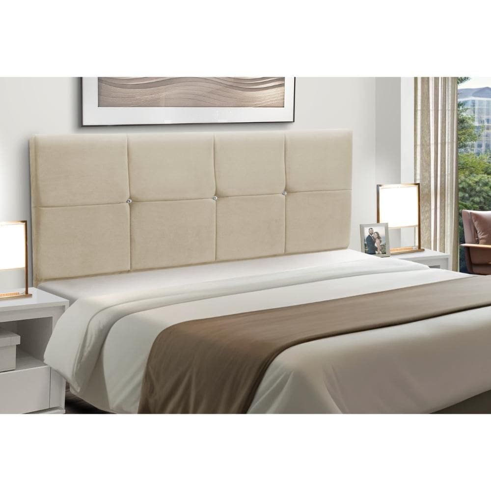 Cabeceira Estofados Casal Quarto 1,44cm Poliana Suede Bege Madelina Decor