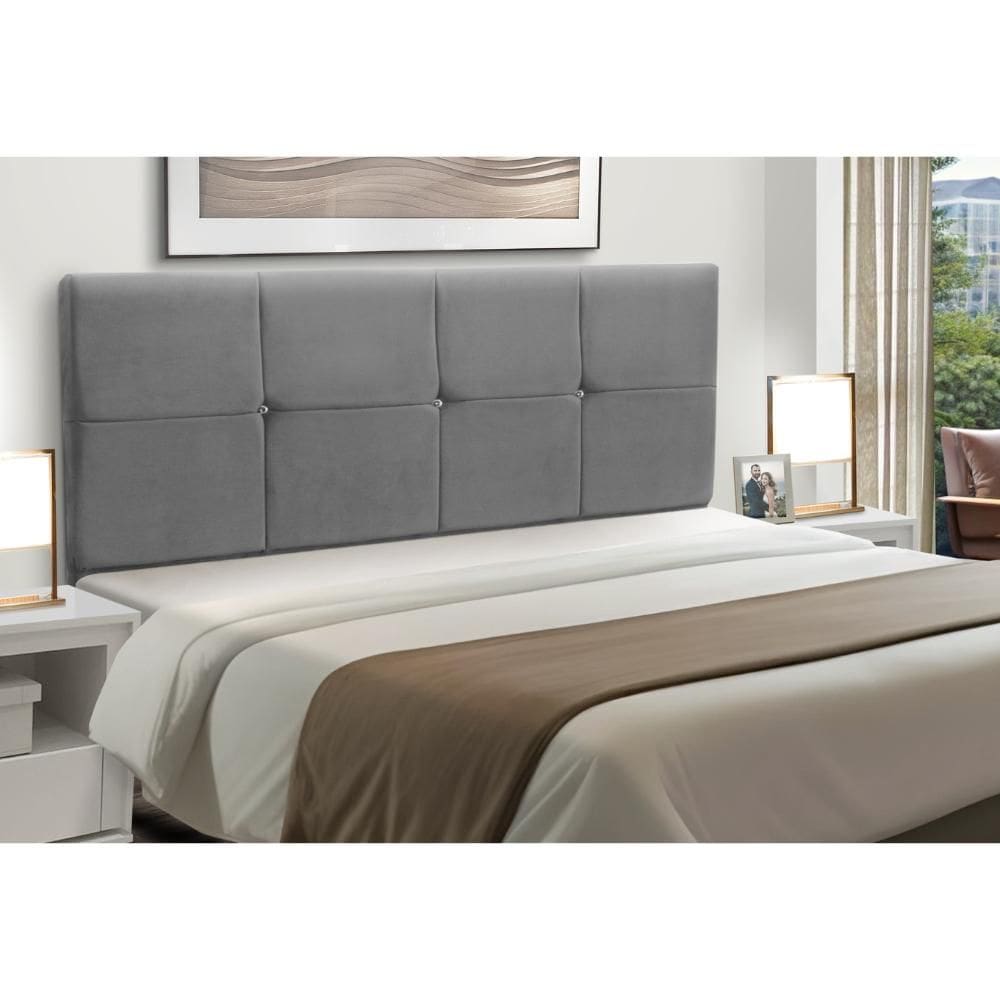 Cabeceira Estofados Casal Quarto 1,44cm Poliana Suede Cinza Madelina Decor