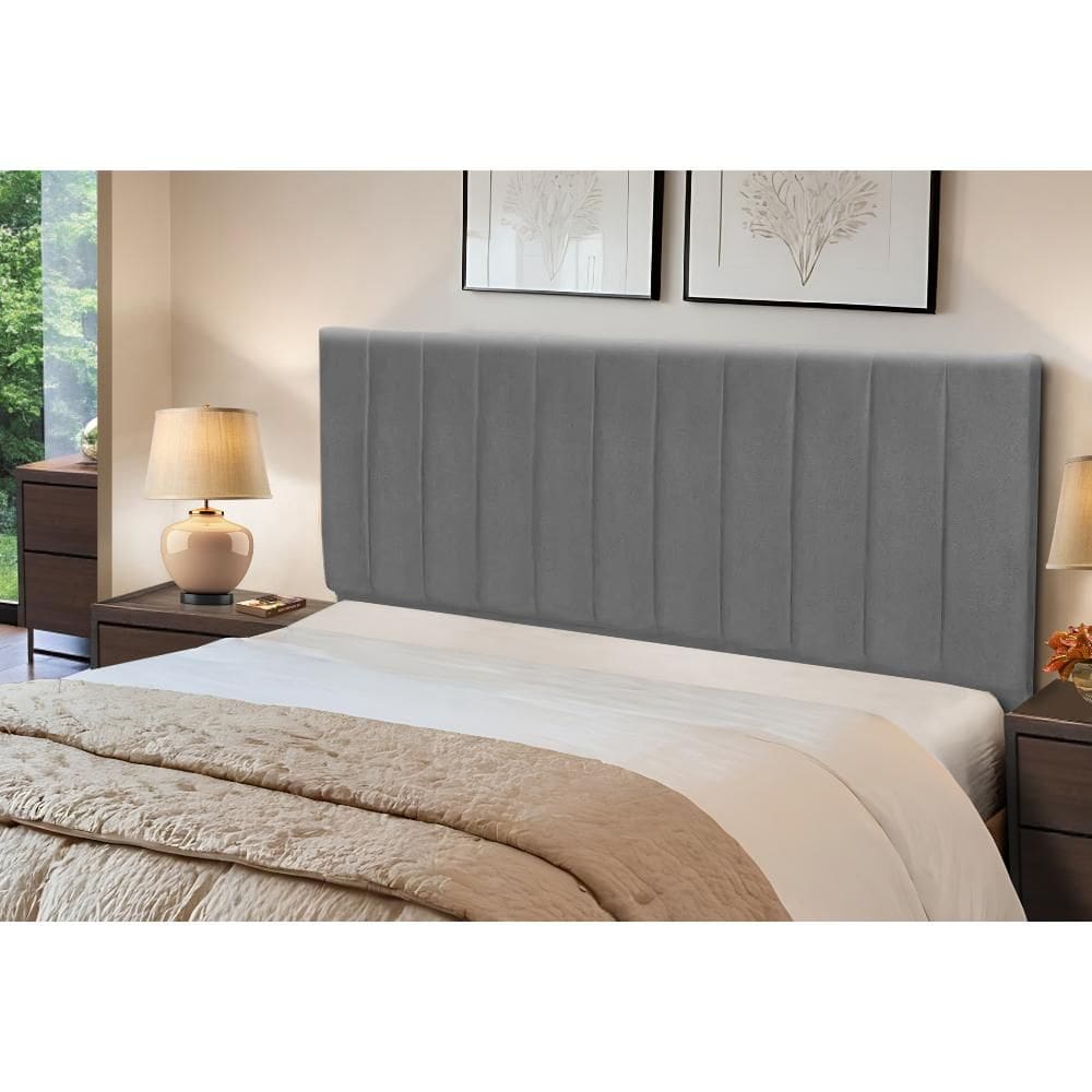 Cabeceira Estofados Solteiro Quarto 90cm Lilian Suede Cinza Madelina Decor