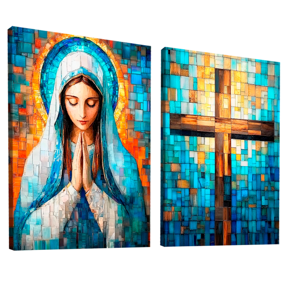 Quadro Decorativo Duo Maria e Cruz em Grid Art
